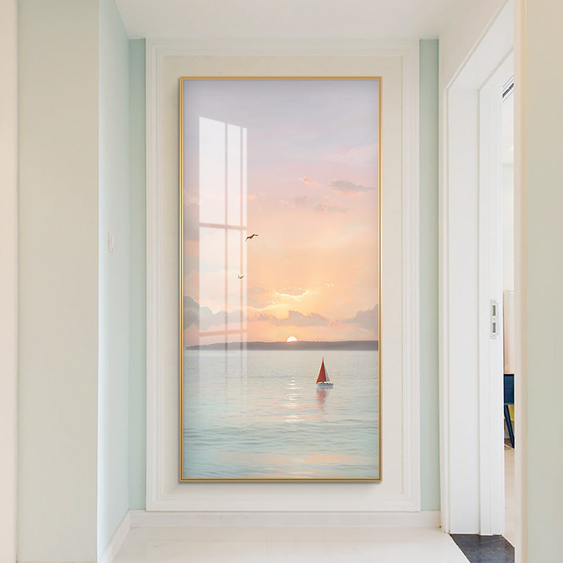 Sailing Sail Nordic Entrance Painting Sea View Hanging Painting and Oil Painting Floor Painting Living Room Corridor and Aisle Mural Pink