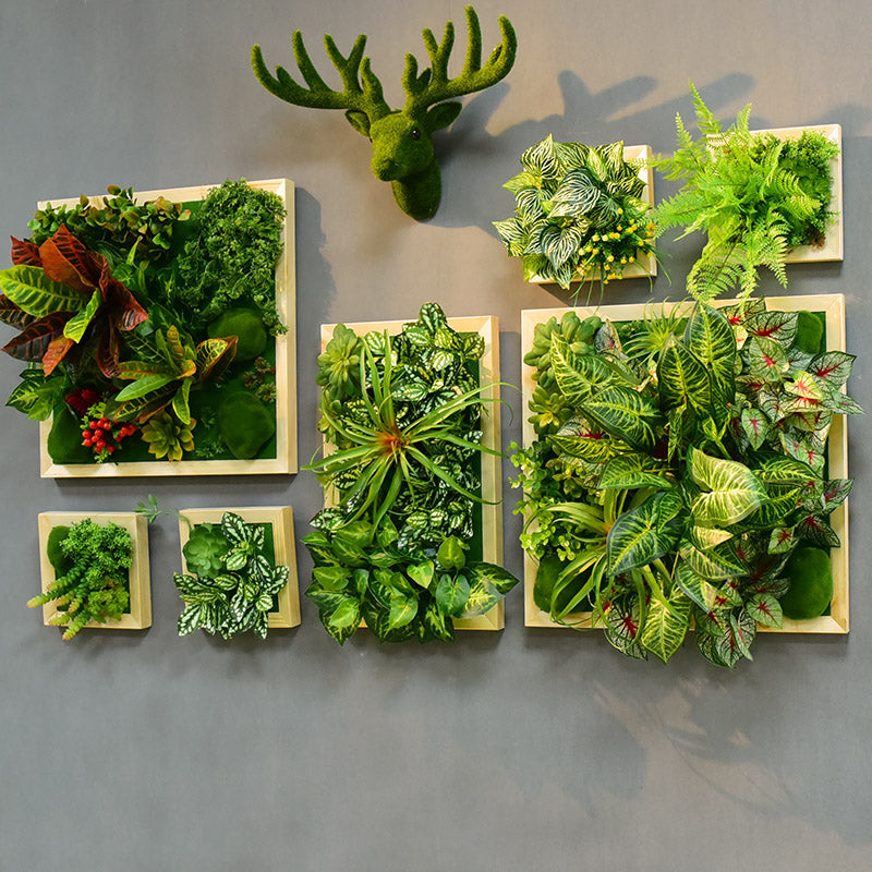 Simulation Green Plant Wall Plant Succulent Decoration Fake Flower Wall Hotel Photo Frame Hanging Decoration Restaurant Deer Head Wall Hanging Decoration