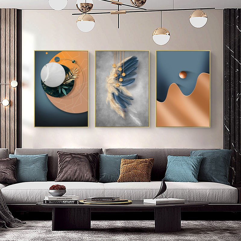 Crowd Modern Light Luxury Decorative Painting Blue Feather Abstract Figure Painting for Hanging Living Room Mural Master Bedroom Bedside Wall Painting