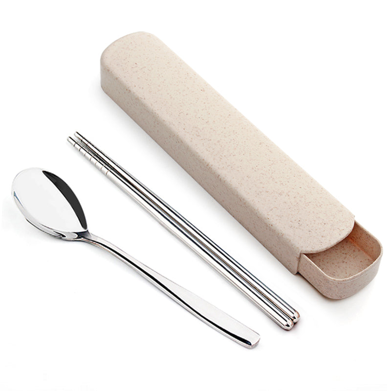 Single Cute Stainless Steel Portable Tableware Set Chopsticks Portable Three-Piece Fork Spoon Chopsticks Box Student