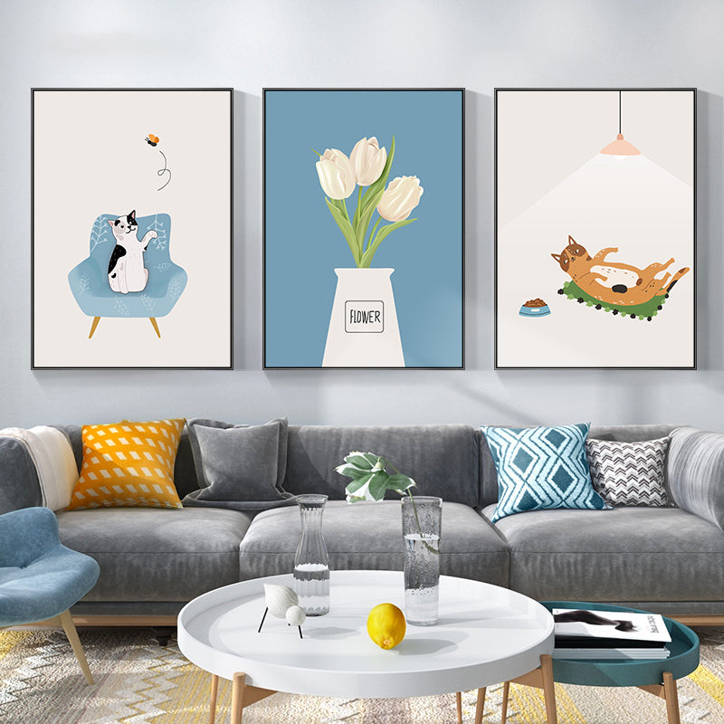 Living Room Decorative Painting Modern Minimalist Sofa Background Wall Slightly Luxury Painting Restaurant Wall Painting Nordic Style Three-Piece Painting Mural.