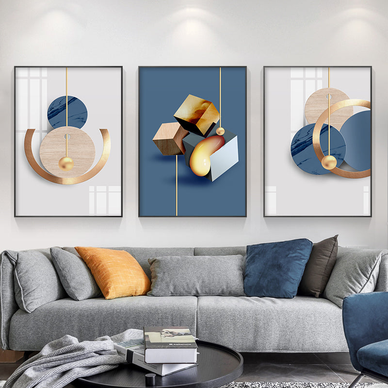 Abstract Geometric Living Room Triple Decorative Painting Modern Simple and Light Luxury Sofa Background Wall Restaurant Wallpaper Nordic Paintings