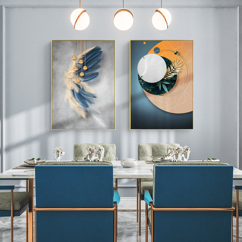 Crowd Modern Light Luxury Decorative Painting Blue Feather Abstract Figure Painting for Hanging Living Room Mural Master Bedroom Bedside Wall Painting