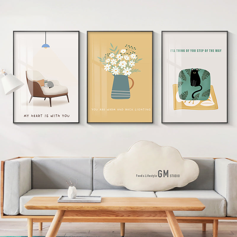 Living Room Decorative Painting Modern Minimalist Sofa Background Wall Slightly Luxury Painting Restaurant Wall Painting Nordic Style Three-Piece Painting Mural.