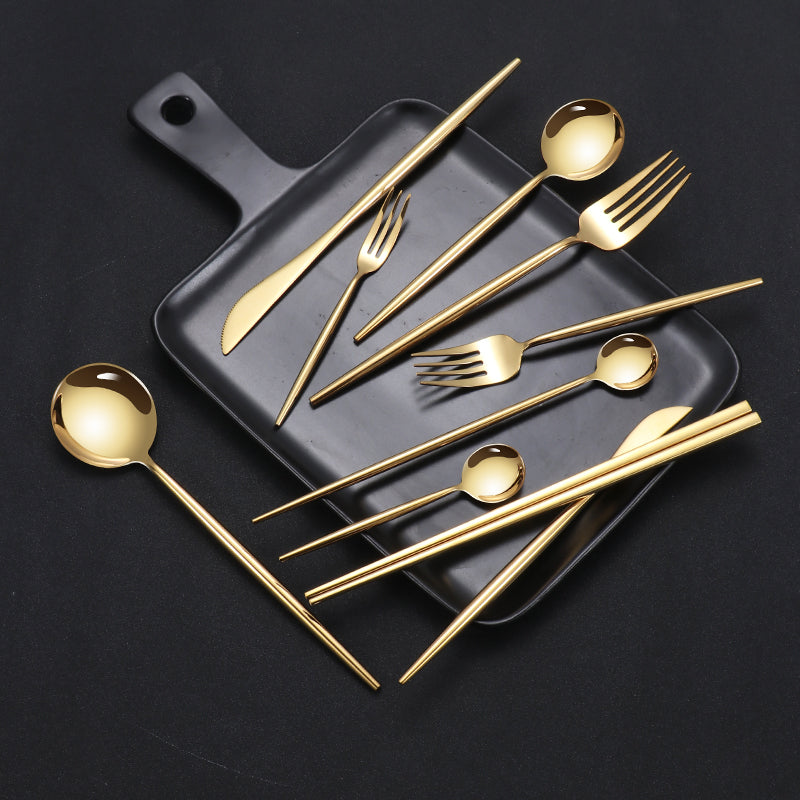 European 304 Stainless Steel Portuguese Mirror Western Food/Steak Knife, Fork and Spoon Chopsticks 4 PCs Set Coffee Spoon Tableware