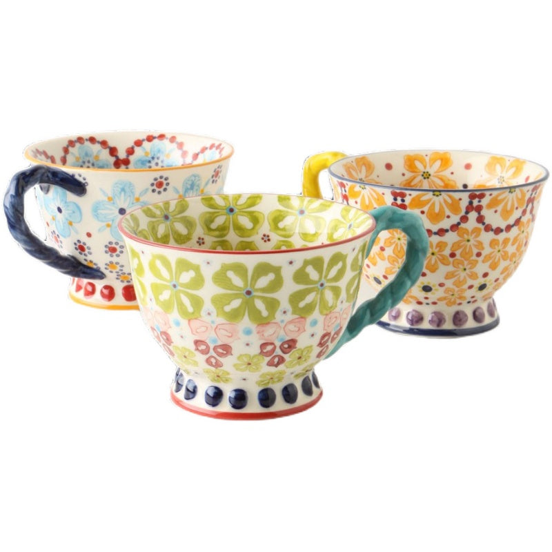 Exported to USA A * N Hand Painted Ethnic Style Ceramic Mug/Flower Goblet/Milk Oatmeal Cup Breakfast Cup