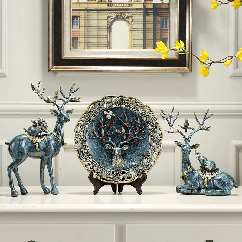 Creative European Style Craft Gift American Style Furnishings Furnishings Living Room Entrance TV Cabinet Wine Cabinet Soft Decoration Deer Decoration