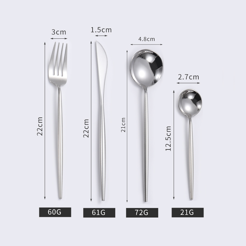 European 304 Stainless Steel Portuguese Mirror Western Food/Steak Knife, Fork and Spoon Chopsticks 4 PCs Set Coffee Spoon Tableware