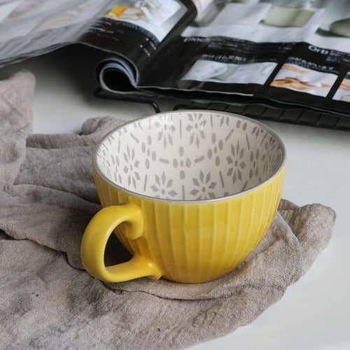Ins Nordic Creative Ceramic Mug Milk Coffee Cup Large Capacity Breakfast Cup Men and Women Oatmeal Cup Flaw