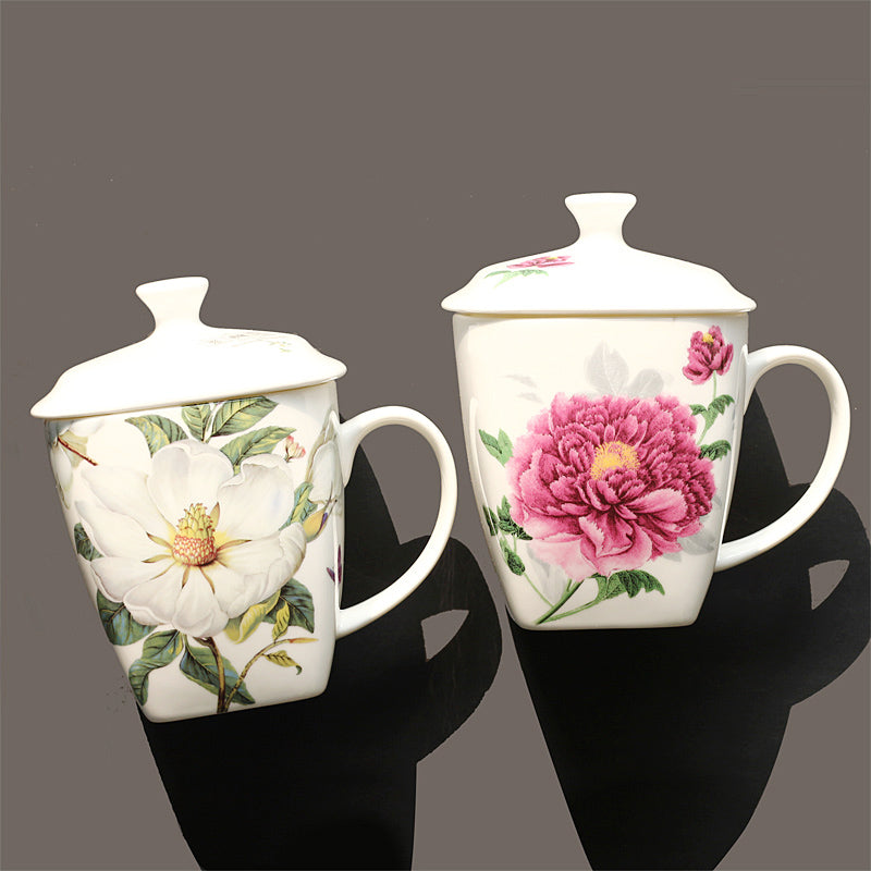 530 Ml Bone China Mug with Lid Ceramic Cup Office Water Glass Household Large Capacity Cup Breakfast Cup