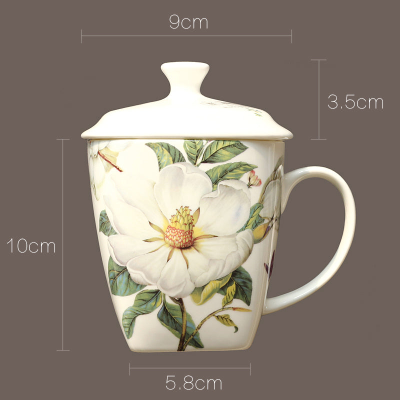 530 Ml Bone China Mug with Lid Ceramic Cup Office Water Glass Household Large Capacity Cup Breakfast Cup