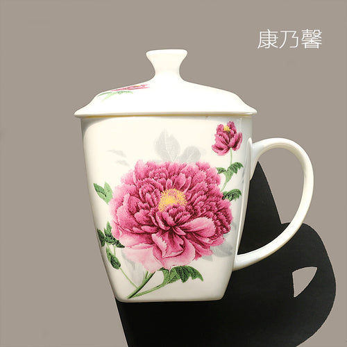 530 Ml Bone China Mug with Lid Ceramic Cup Office Water Glass Household Large Capacity Cup Breakfast Cup