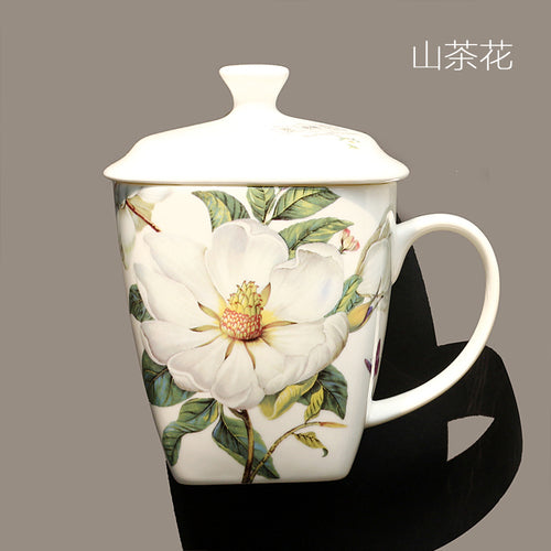 530 Ml Bone China Mug with Lid Ceramic Cup Office Water Glass Household Large Capacity Cup Breakfast Cup