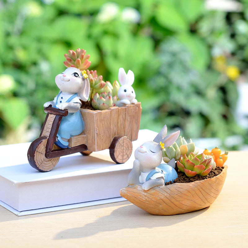 Fun Gardening Creative Cartoon Succulents Small Cute Rabbit Flower Pot Meat Combined Green Plants Home Decoration