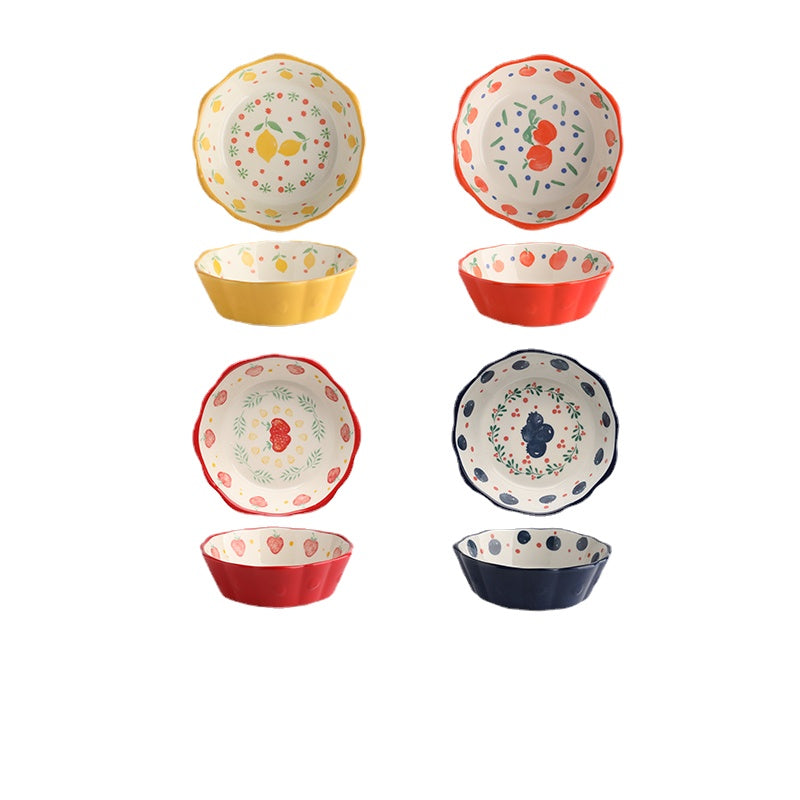 [Recommended] Wheatlife House Japanese Fruit Salad Bowl Cute Dessert Bowl Breakfast Bowl Household Ceramic Bowl