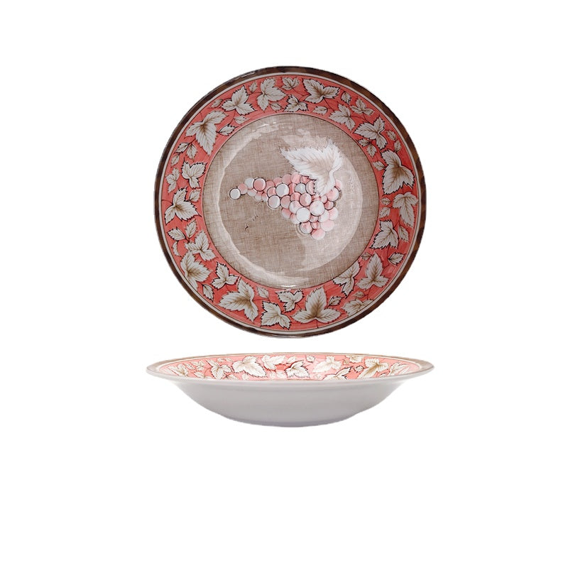 Ceramics Imported from Japan Tableware See Kiln Grape Household Deep Plate Dinner Plate Ceramic Plate Small Kit Underglaze Authentic