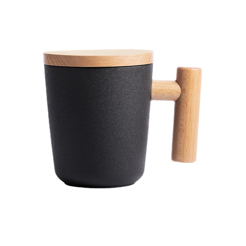 There Is Nothing to Do. Nordic Style Wooden Handle with Lid Personality Simple Frosted Ceramic Water Cup Office Coffee Tea Water Cup