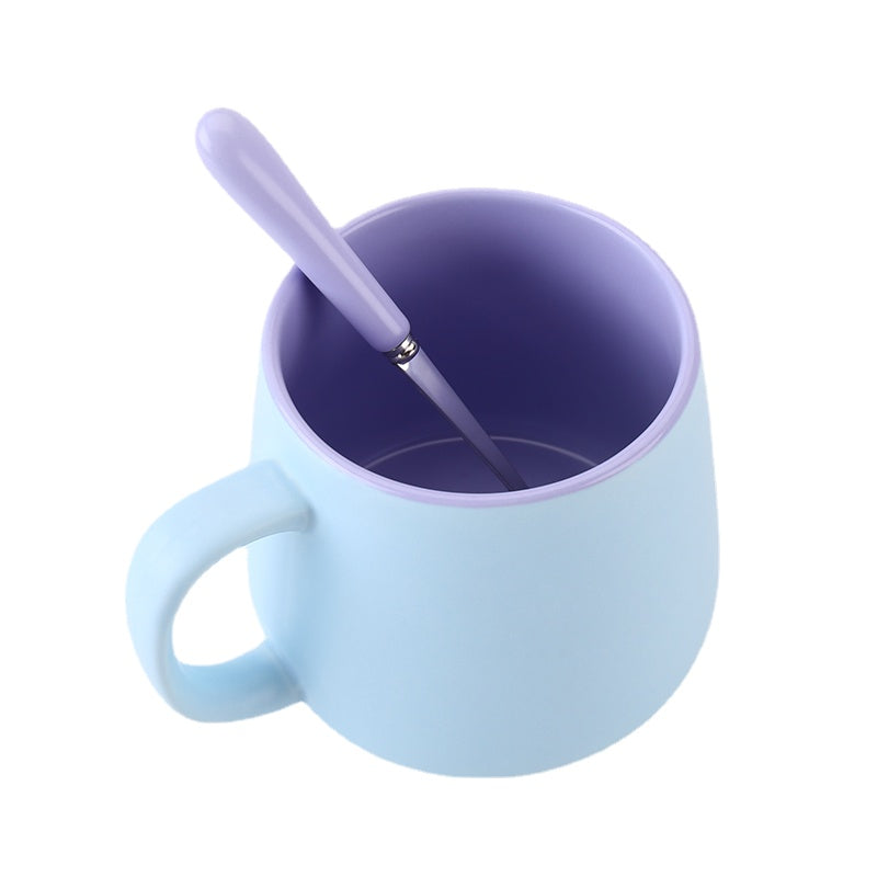 Nordic Ins Creative Mark Cup with Spoon Contrast Color Coffee Cup Simple Ceramic Water Cup with Lid Matte Milk Cup