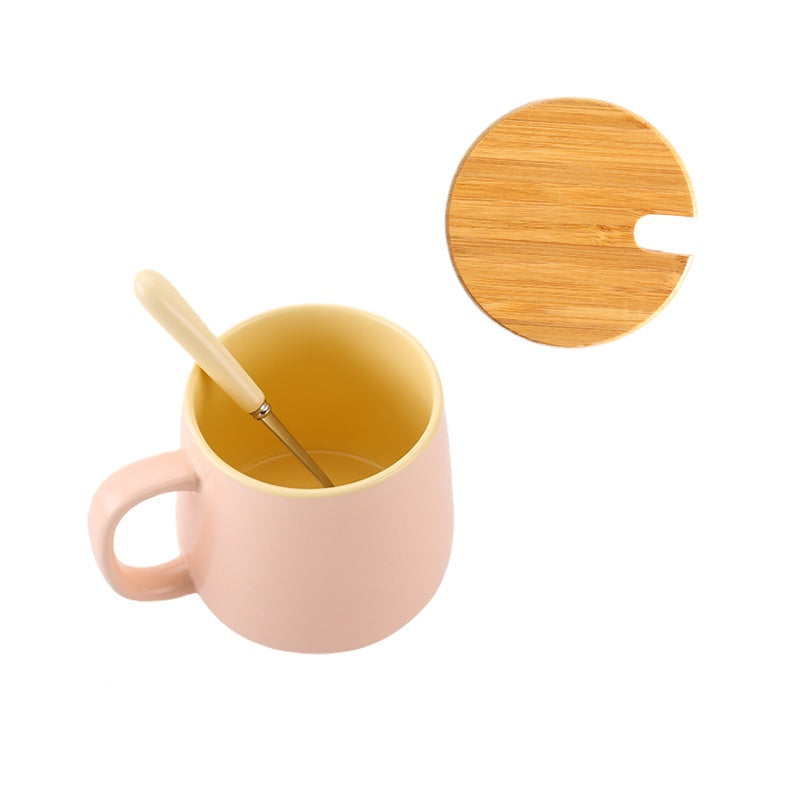 Nordic Ins Creative Mark Cup with Spoon Contrast Color Coffee Cup Simple Ceramic Water Cup with Lid Matte Milk Cup