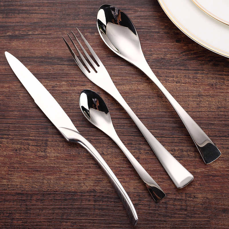 Boshan Steak Knife, Fork and Spoon Black Western Food Tableware Set Knife Fork Stainless Steel Spoon Kaya Western Food Steak Plate