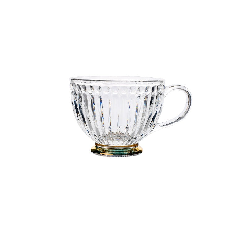 Wheatlife House Relief Golden Trim Glass Water Cup with Handle Household Transparent Breakfast Cup Milk Cup Oatmeal Cup