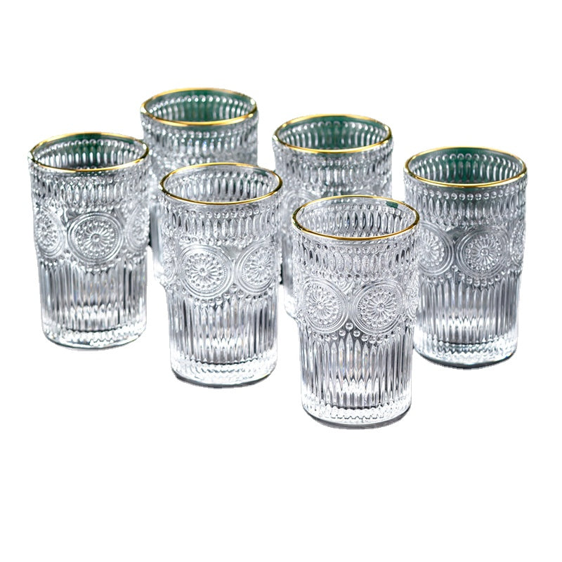 Affordable Luxury Style Golden Edge Crystal Glass Household Heat-Resistant Water Cup Tea Cup Drinking Cup Cup Holder Set Living Room Hospitality