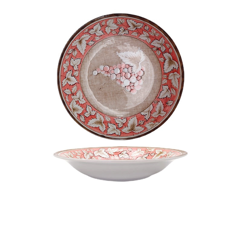 Ceramics Imported from Japan Tableware See Kiln Grape Household Deep Plate Dinner Plate Ceramic Plate Small Kit Underglaze Authentic