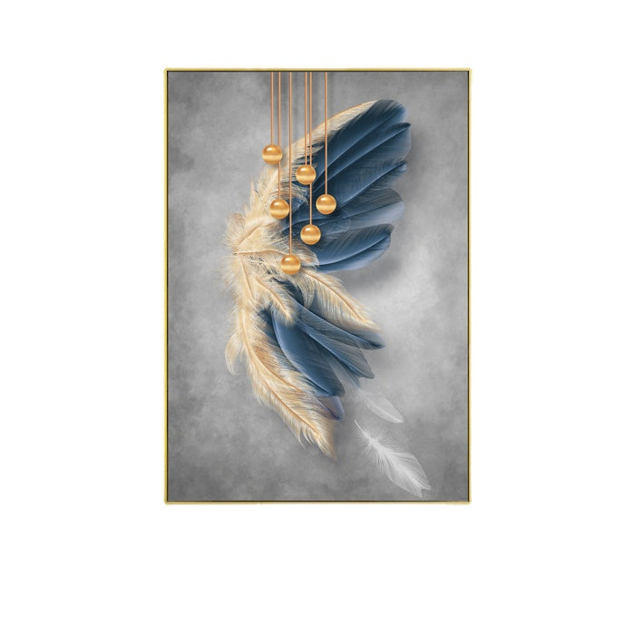 Crowd Modern Light Luxury Decorative Painting Blue Feather Abstract Figure Painting for Hanging Living Room Mural Master Bedroom Bedside Wall Painting