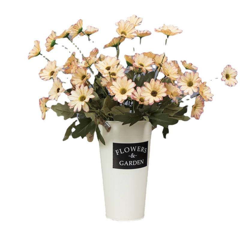 Silk Flower Dried Flower Flower Arranging Bucket Creative Indoor Home Simulation Fake Flower Pastoral Style Window Decoration Iron Bucket Decoration