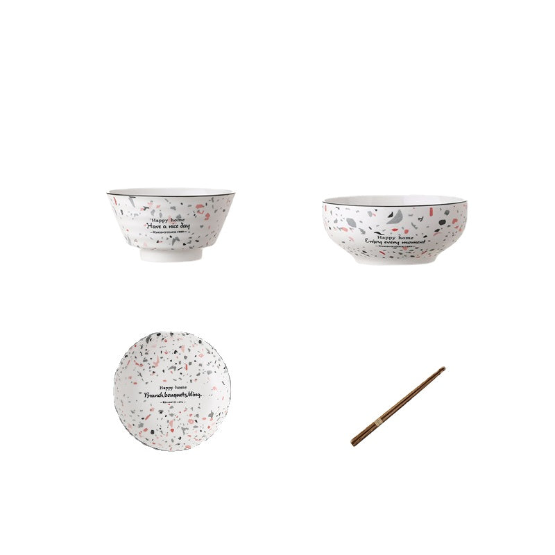 Bowl and Dish Set Household Light Luxury Combination Fish Dish Nordic Terrazzo New Salad Rice Bowl Plate Ceramic Tableware