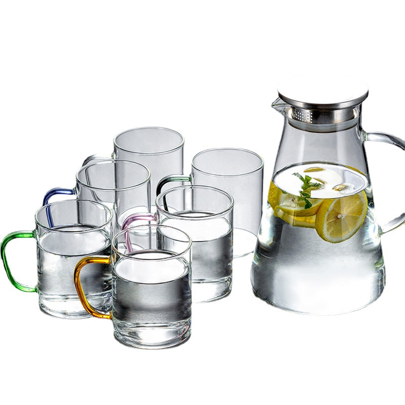 Household Living Room Water Cup Kettle Family Set Color Band Handle Glass Cup Transparent Heat Resistant Tea Cup Drinking Cup