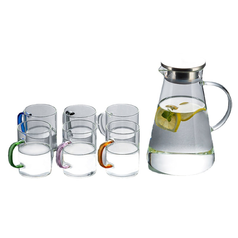 Household Living Room Water Cup Kettle Family Set Color Band Handle Glass Cup Transparent Heat Resistant Tea Cup Drinking Cup