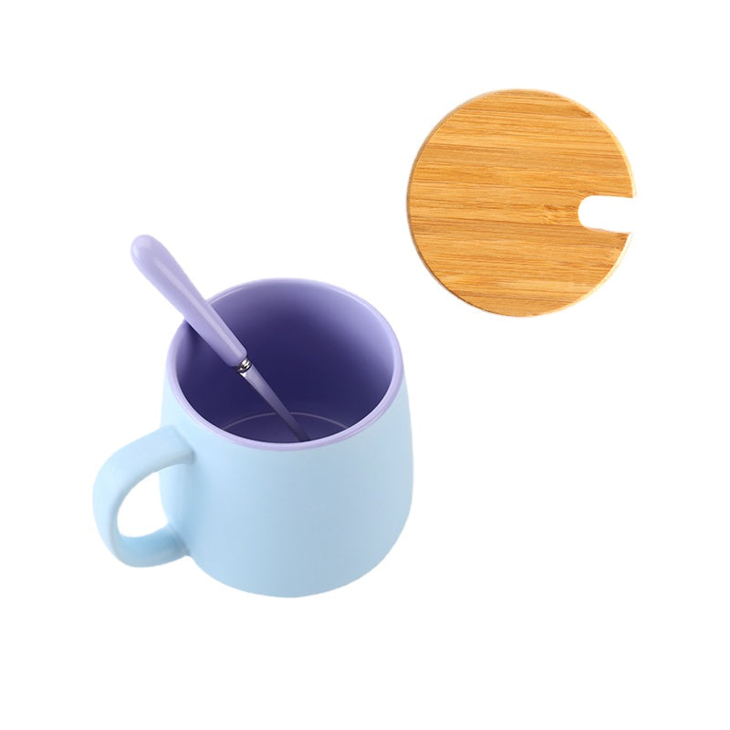 Nordic Ins Creative Mark Cup with Spoon Contrast Color Coffee Cup Simple Ceramic Water Cup with Lid Matte Milk Cup