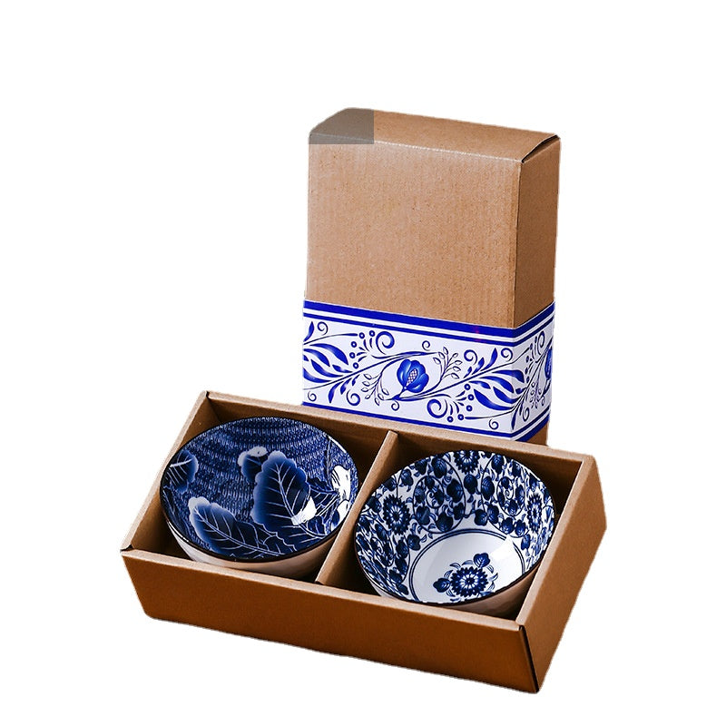 Japanese Blue and White Porcelain Bowl Set Gift Box Wholesale Ceramic Bowl and Chopsticks Tableware Gift Activity Gift Bowl Set Customization