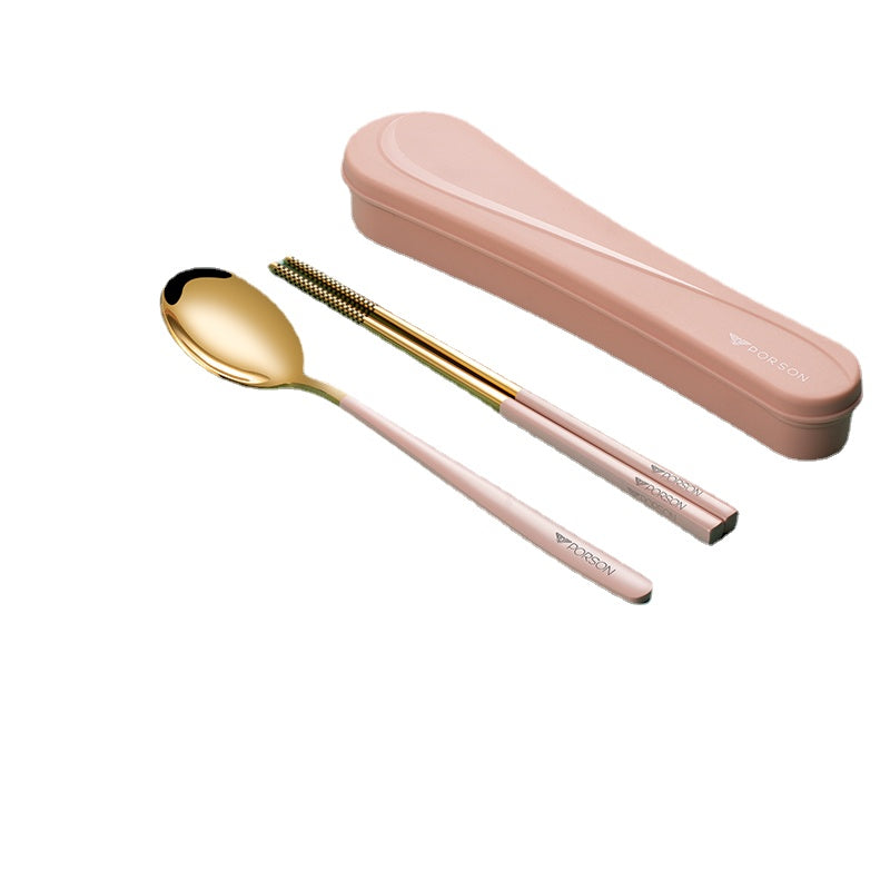 German Porson Stainless Steel Portable Cutlery Box Chopsticks Spoon Fork Three-Piece Suit Single Cute Children Student