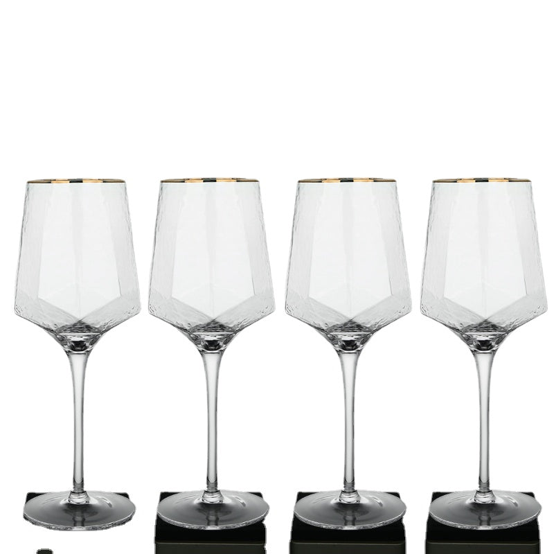 Wine Glass Hammered Golden Edge Diamond-Shaped Champagne Glass Lead-Free Glass Cup European Retro Goblet Wine Glass