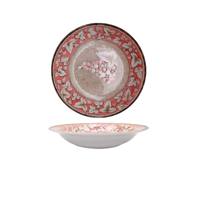 Ceramics Imported from Japan Tableware See Kiln Grape Household Deep Plate Dinner Plate Ceramic Plate Small Kit Underglaze Authentic