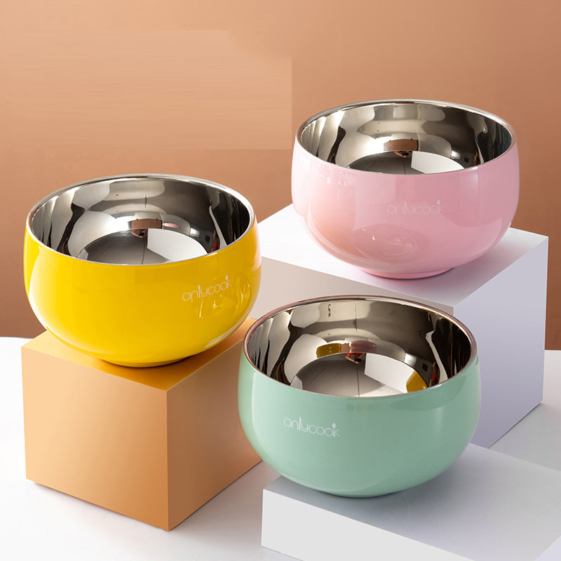 Antibacterial stainless steel bowl creative silicone anti slip bottom color double layer children&