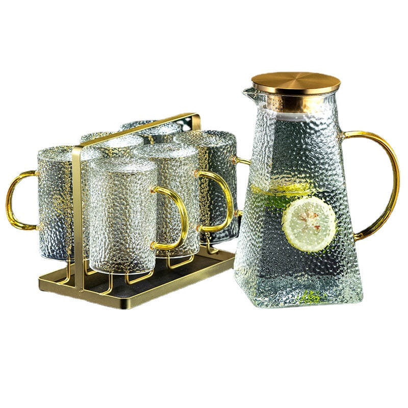 Light Luxury Hammered Pattern Glass with Handle Heat-Resistant Water Cup Kettle Tea Cup Drinking Cup Set Home Living Room Hospitality