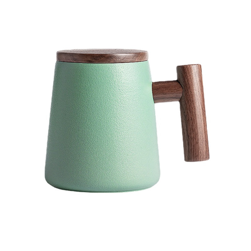 There Is Nothing to Do. Nordic Style Wooden Handle with Lid Personality Simple Frosted Ceramic Water Cup Office Coffee Tea Water Cup