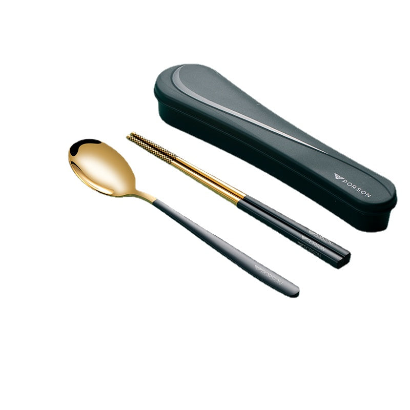 German Porson Stainless Steel Portable Cutlery Box Chopsticks Spoon Fork Three-Piece Suit Single Cute Children Student