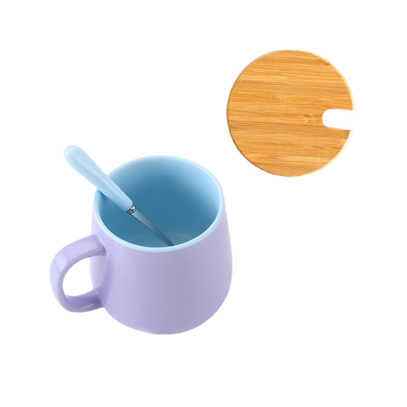 Nordic Ins Creative Mark Cup with Spoon Contrast Color Coffee Cup Simple Ceramic Water Cup with Lid Matte Milk Cup