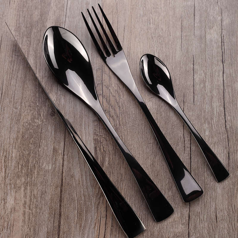 Boshan Steak Knife, Fork and Spoon Black Western Food Tableware Set Knife Fork Stainless Steel Spoon Kaya Western Food Steak Plate