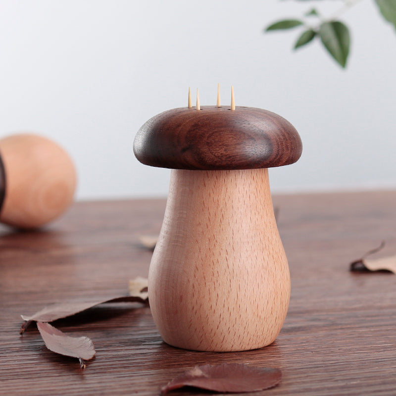 Creative solid wood toothpick container high grade household toothpick box black walnut wood cute mushroom toothpick can