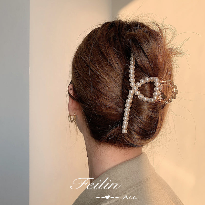 Clip headdress pearl hairpin back of head female hairpin large elegant temperament hairpin Korean shark clip